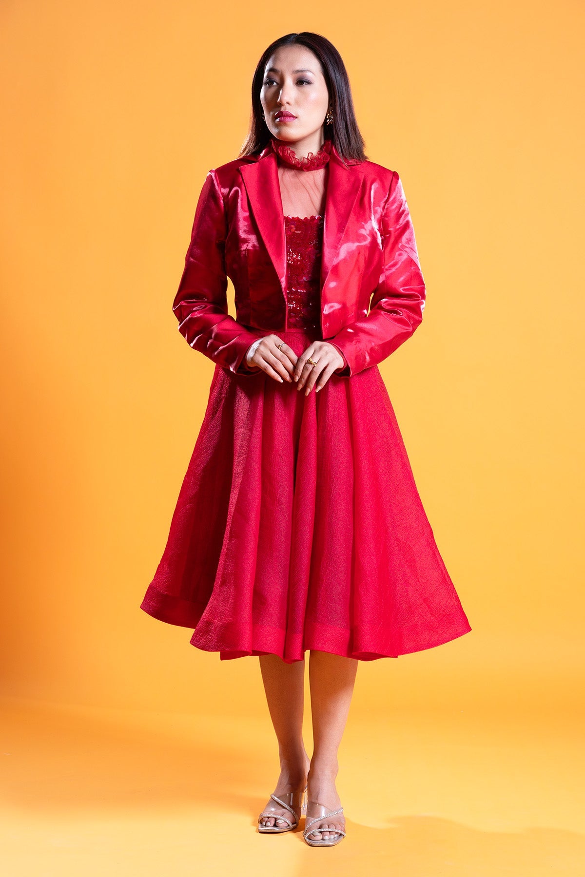 Buy Red Satin Full Sleeves Blazer by Smita Shrinivas for women online at ScrollnShops